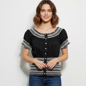 Y2K Smocked Cottagecore Peasant Milkmaid Gemstone Blouse